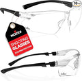 NoCry Safety Glasses with Clear Anti Fog Scratch Resistant Wrap-Around Lenses and No-Slip Grips, UV Protection. Adjustable (Black & Black, 10 pack)