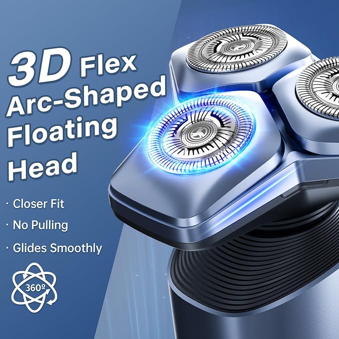 Electric Razor for Men: 3-in-1 Shaver with Hair Clipper and Nose Hair Trimmer, 10000 RPM High Speed Motor, 3D Floating Heads, USB-C Fast Charging, IPX8 Waterproof, Travel Lock, Gifts for Father