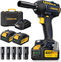 JESIMAIK Cordless Impact Wrench, 900Ft-lbs (1200N.m) 1/2" Brushless Impact Gun, 21V High Torque Impact Gun with 2×4.0Ah Batteries, 4 Variable Speeds, 5 Sockets, Impact Driver for Car/Pickup/Mower