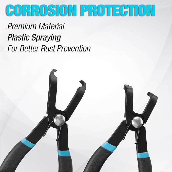 DURATECH 2-Piece Push Pin Pliers Set with 30 Degree and 80 Degree Offset Jaws, Spring Loaded and Plastic Spraying, Auto Clip Removal Tool Kit for Easily Removing Trim Plastic Fasteners, Rivets, Clips