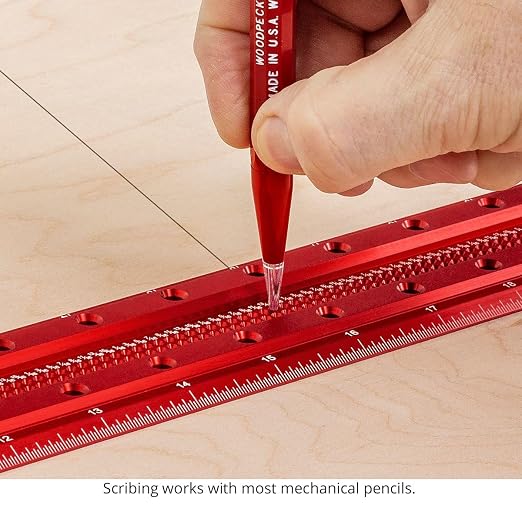 Woodpeckers T Square, 12 Inch, Precision Woodworking T-Square Ruler, Built-in Edge Support, Scribing & Shelf Pin Guides, Rack-It Mount, Made in USA