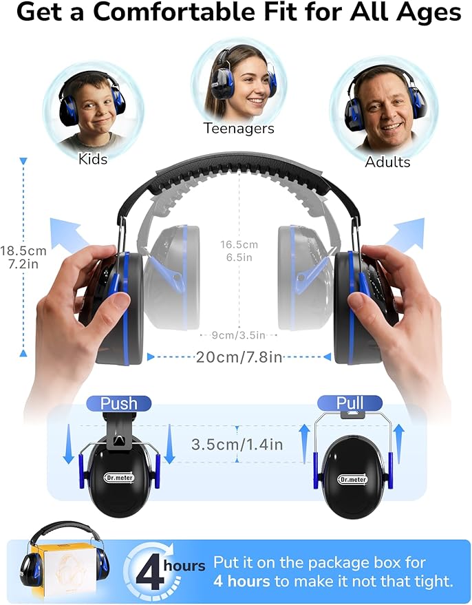 Dr.meter Noise Reduction Ear Muffs, SNR31dB Hearing Protection Sensory Earmuffs, Noise Cancelling Headphones for Adults Ear Protection for Gun Range, Yard Work, Mowing, Monster Truck, Fireworks