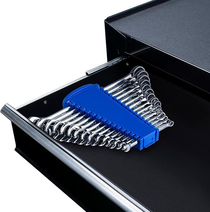 Max Torque 15-Piece Premium Combination Wrench Set, Complete SAE Inch Sizes from 1/4” to 1” with Rack Organizer | Cr-V Steel, Mirror Chrome Finish, Long Pattern, V-Groove Open End and 12-Point Box End