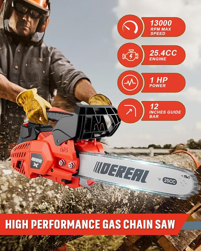 Gas Chainsaws 12 Inches Guide Board Power Chain Saws 2-Cycle Gasoline Powered Chain Saws Handheld Cordless Petrol Chainsaws Optional for Trees Wood Farm Garden Ranch Forest Cutting
