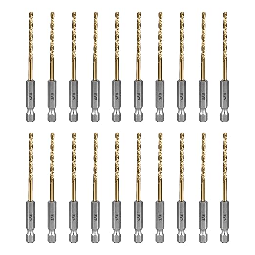 SALI Cobalt Drill Bit Set,20 Pack 1/8 Inch High Speed Steel Hex Shank Jobber Drill Bits, for Hardwood, Aluminum,Metal,Copper,Alloyed Steel