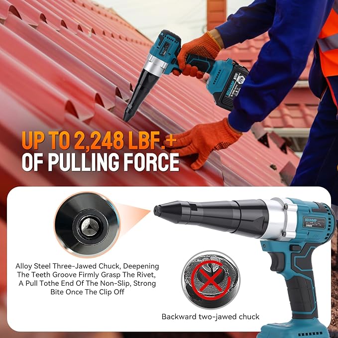 Cordless Brushless Rivet Gun, Portable Automatic 2248lbf Electric Riveter Kit for 1/8" 5/32" 3/16" Rivets w/ 2 Pack 5.0Ah Battery for Makita 18V Battery