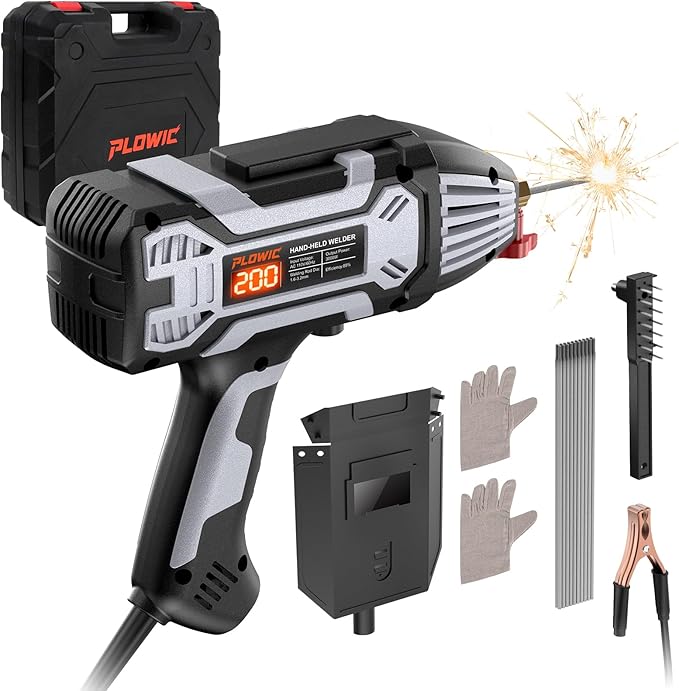 Portable Handheld Welding Machine 110V: 200A IGBT Inverter ARC Welder Gun with Digital Display & 6-Level Current Control, Hot Start & Anti-Stick Fits for 3/32"-1/8" Stick Rod