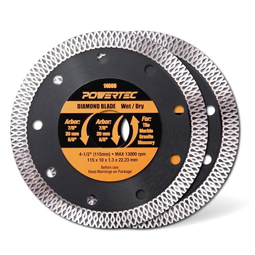 POWERTEC 4-1/2 Inch Diamond Saw Blades for Angle Grinder 2 Pack, Super Thin Turbo Mesh Rim Tile Blades for Cutting Porcelain, Granite Tile & Ceramic Tile, 4.5" Diamond Blades (14000-P2)