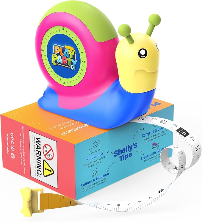 8ft Tape Measure for Kids, STEM Educational Tool with Level, Protractor and Eraser, Retractable Snail Shaped Measuring Tapes, Child-Safe Stocking Stuffers Gift for Boys & Girls 3+, Green