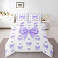 Feelyou Cute Purple Bow Comforter Set All Season Love Hearts Bowknot Bedding Set with 2 Pillow Cases Princess Bow Microfiber Kids Full Bedclothes Bedroom Decor Duvet Quilt Breathable Soft Lightweight