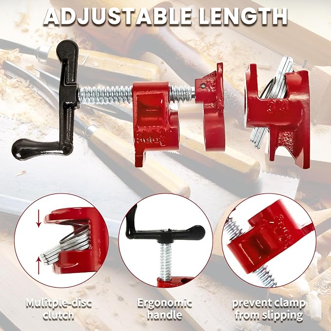 8 Pack 3/4'' Pipe Clamps for Woodworking Wood Gluing Pipe Clamp Fixture Set Heavy Duty Cast Iron For Woodworking, Carpentry, Home Improvement, and DIY Jobs