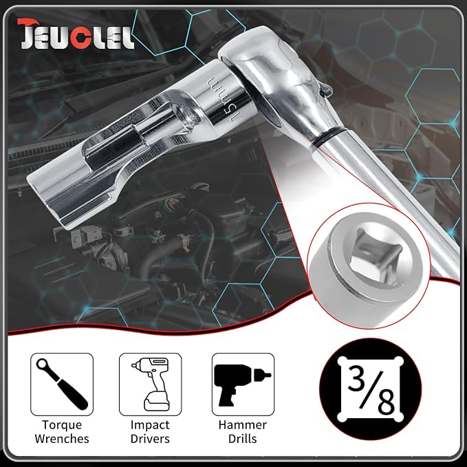 15mm 3/8" Drive Diesel Injector Fuel Line Socket, Flare Nut Wrench | Fastener Bent Pipes, Wired Temperature Sensors, EGT Sensor, Thermo Switches, ABS Tubes, Strut Nut Extractor