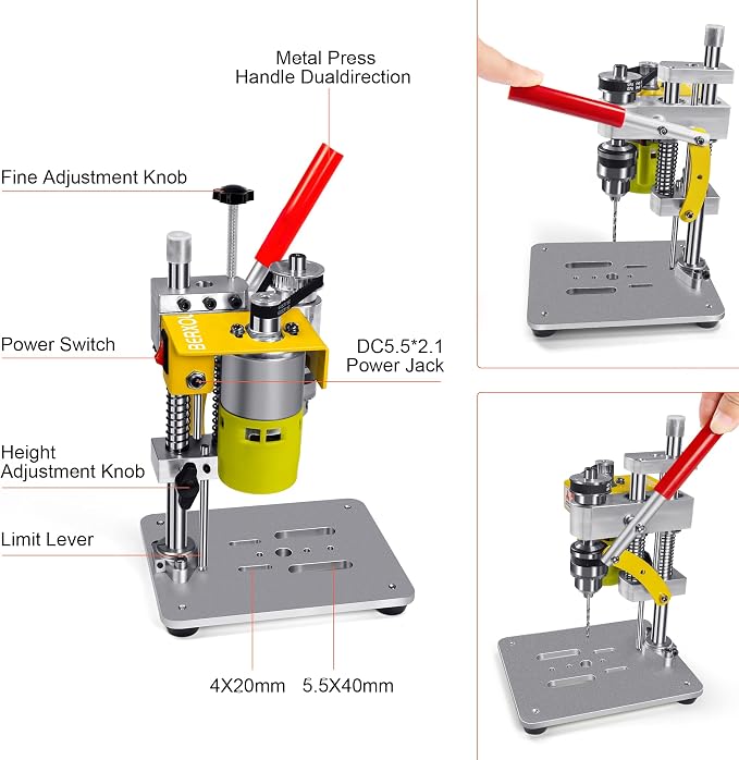Mini Drill Press, Benchtop Drill Press, Portable Electric Drilling Machine, with Rotary Tool Flex Shaft Attachment, B10 Chuck, Drill Bit and Clamp for Metal Wooden Jewelry DIY