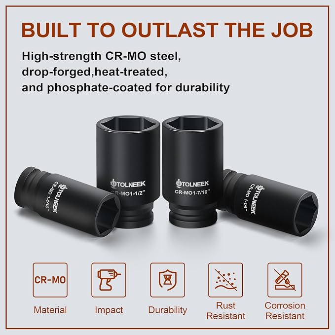3/4" Impact Socket Set, 22PCS 6-Point SAE (3/4" to 2"), Cr-Mo, with Adapters, Quick Release Ratchet, Extension Bar & Storage Case