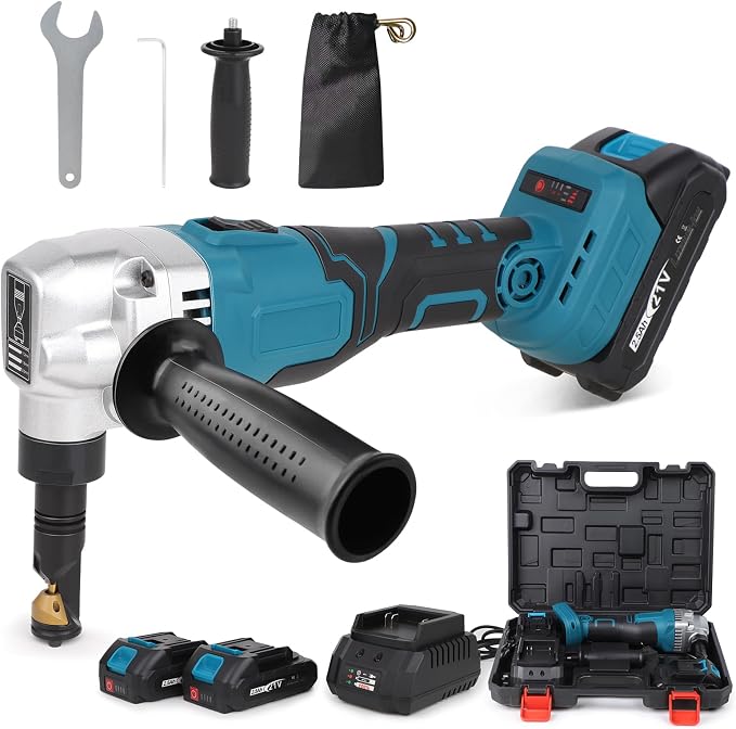Cordless Nibbler for Makita 18V Battery, 3 Speeds Adjustable 16 Gauge Sheet Metal Cutter w/ 2400RPM Brushless Motor & 2x2.5Ah Battery, Replaced Blades for Cutting Stainless Steel, Aluminium, Plastic