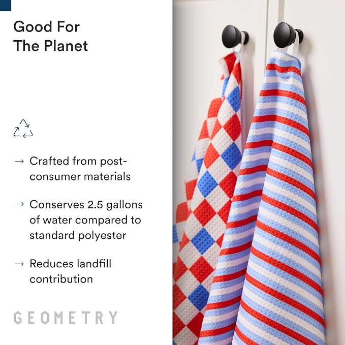 GEOMETRY Kitchen Towels - Quick Dry, Absorbent Microfiber Dish Towels for 4th of July, Memorial Day, Veterans Day, and Holiday Decor - Red, White, and Blue- Patriot Picnic