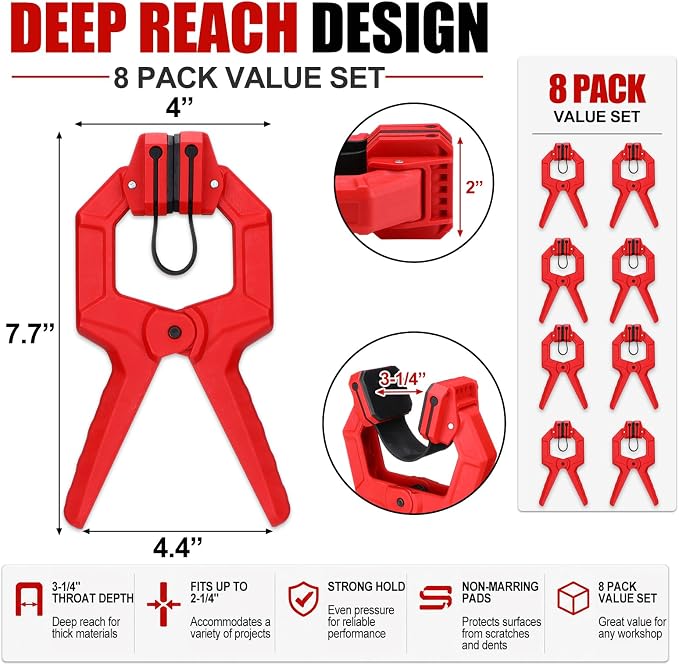 Ceenna 8 Pack Edge Band Spring Clamps - Adjustable Woodworking Clamps for Edge Banding, Carpentry & Home Improvement