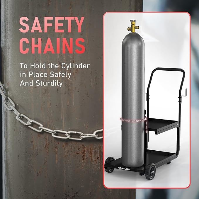 YESWELDER Low Profile Heavy Duty Welding Cart for MIG Welder TIG Welder and Plasma Cutter, Larger Running Gear with Cylinder Rack & Storage Safety Chains,360° Swivel Wheels Welding Trolley