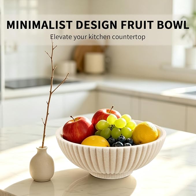 L'ARL GMVOI Large Decorative Bowl,Modern Handicraft Bowls for Home Decor,Fruit Bowl for Kitchen Counter,Stylish Key Bowl for Entry Table,Artificial Stone Beige