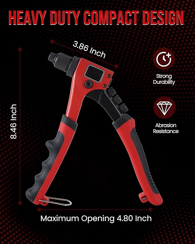 Anfrere Rivet Gun Kit, Manual Riveting Tool with 100 Rivets and 4 Interchangeable Heads, Professional 4-in-1 Pop-Up Hand Riveter, Storage Case