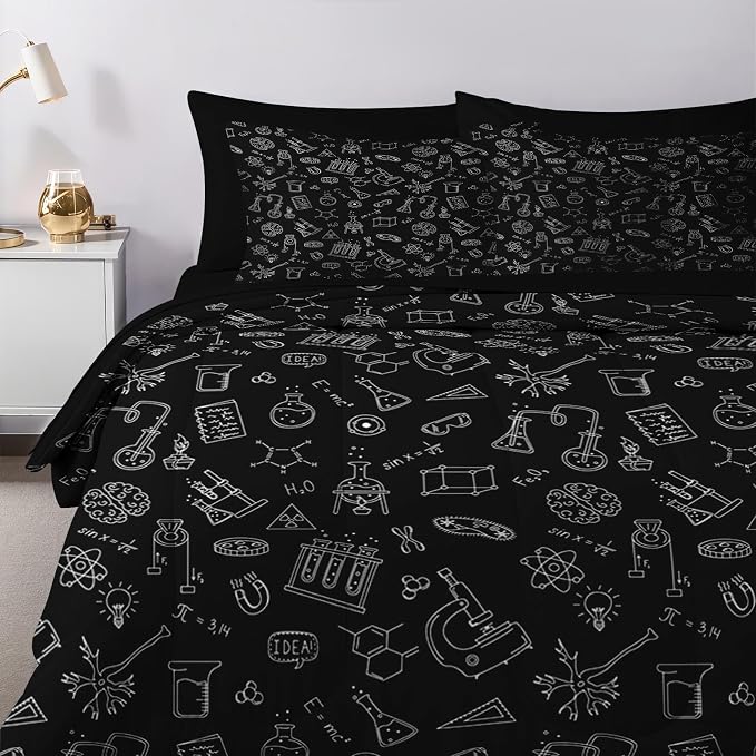 Nesker Comforter Set Queen Size, Science Lab School 7 Pcs Bedding for Kids and Adults, Medical University Chemistry Bed Sheet Sets with Fitted Sheet 2 Pillowcases & 2 Shams