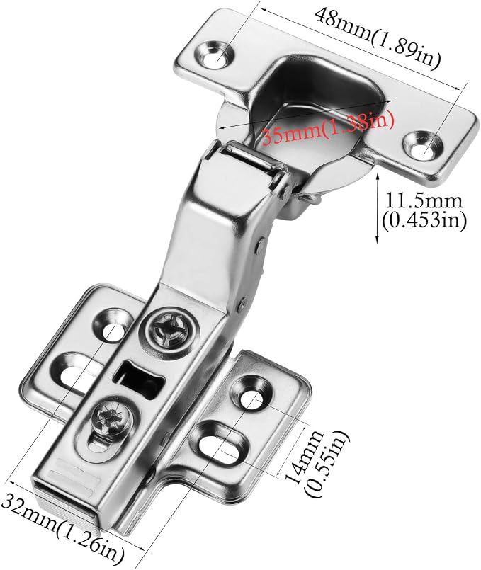 10pcs Inset Cabinet Hinge Frameless Concealed Door Hinges European Soft Closing Four-Hole Mounting Plate Hinges Nickel Plated Finish