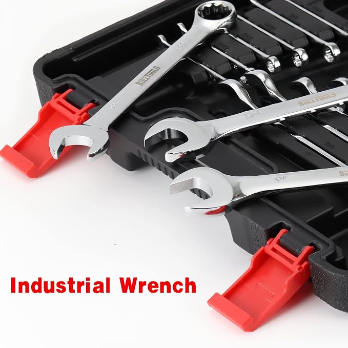 BULLTOOLS 32-Piece Combination Wrench Set, SAE and Metric 1/4"-1" & 7mm-22mm Wrenches Chrome Vanadium Steel Box End and Open End Standard Wrench Set with Case