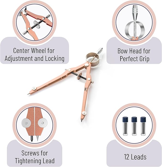 Mr. Pen- Professional Compass for Geometry, Extra Lead, Metal Compass Drawing Tool for Students, Drafting and Engineering, Technical Drawings, Circles and Geometry Projects