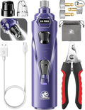 Whisper Quiet Dog Nail Grinder with 4 LED Lights, Safe & Stress-Free for Sensitive Dogs Cats of All Breeds & Sizes, 3 Grinding Bits, 3-Speed, Pet Nail Trimmers, Rechargeable Painless Grooming Kit Blue