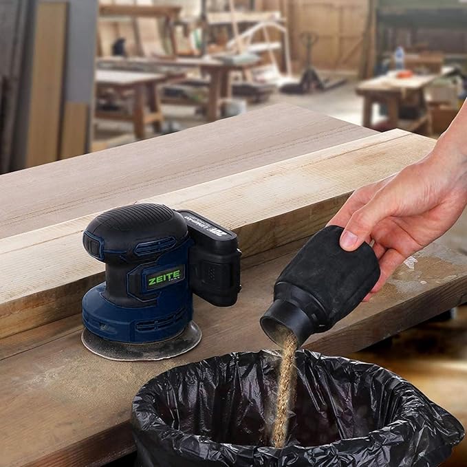 ZEITE 5 Inch 20V 2.0Ah Orbital Sander Cordless, 6 Variable Speed 3,000-11,000 OPM Electric Sander for Woodworking, 12 x Sandpaper,1 x Polishing Pad, Efficient Dust Extractor for DIY Sanding Polishing