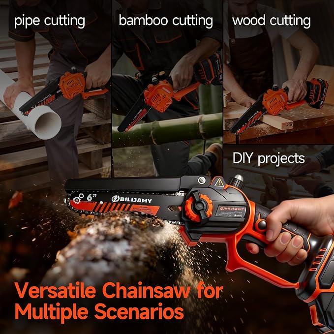 Chainsaw Cordless, 6 Inch Portable Electric Chainsaw-2.0Ah Battery | Battery Powered Handheld Power Chain Saw with Fast Charger, for Trees Branches Trimming, Wood Cutting, Courtyard, Household