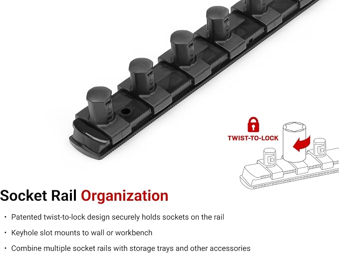 TEKTON 1/2 Inch Drive 6-Point Socket Set, 11-Piece | SHD92101 | (3/8 - 1 in.), Shallow, Socket Rail