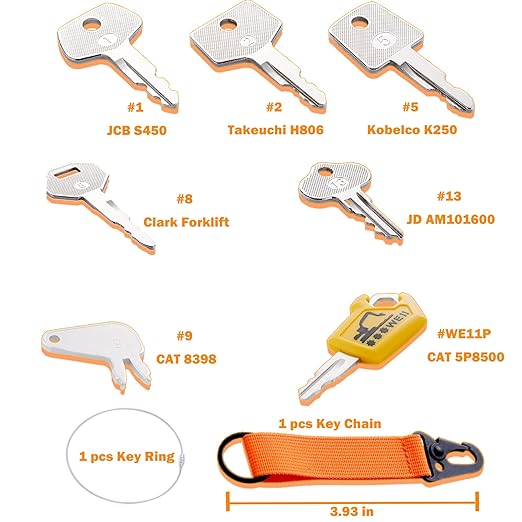Heavy Equipment Keys Set, Construction Keys Master Set, Contractors Equipment Multi Keys fit Common Equipment Cat Caterpillar JD Komatsu Volvo Bobcat Kubota and More