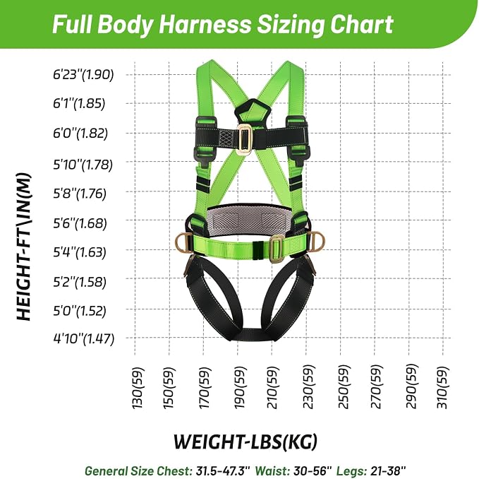 Safety harness fall protection kit, equipped with shock-absorbing ropes, full-body safety harness for roof work