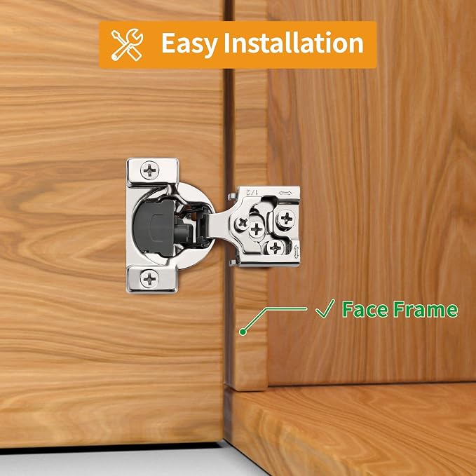 Chibery 2 Pack 1/2" Overlay 3D Soft Close Concealed Hinge for Face Frame Door, Smooth Slow Self Closing Hinges, Satin Nickel, Hidden 105° Open Angle Stainless Steel Hinge for Kitchen Cabinet Door