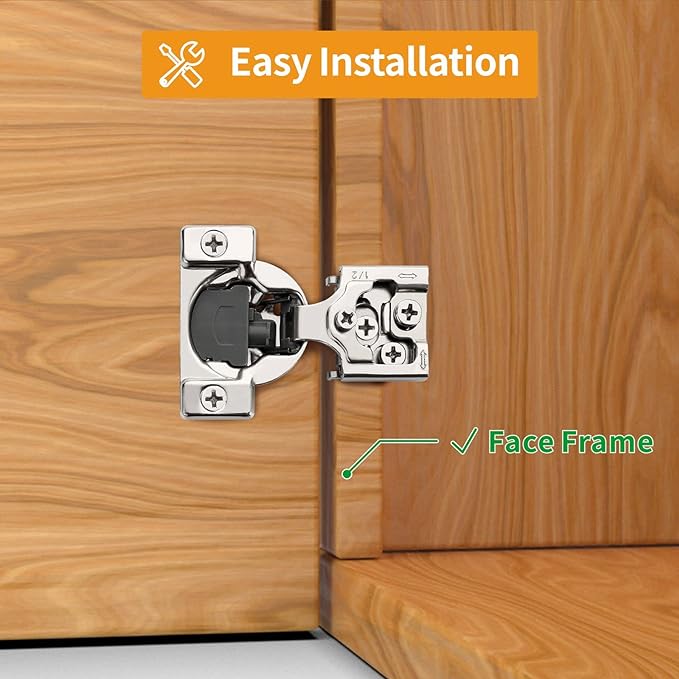 Chibery 60 Pack 1/2" Overlay 3D Soft Close Concealed Hinge for Face Frame Door, Smooth Slow Self Closing Hinges, Satin Nickel, Hidden 105° Open Angle Stainless Steel Hinge for Kitchen Cabinet Door