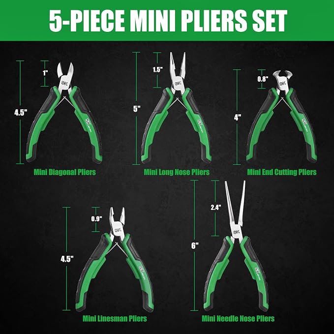 SK 5-Piece Mini Pliers Set, Box Joint Small Pliers with Zipper Pouch