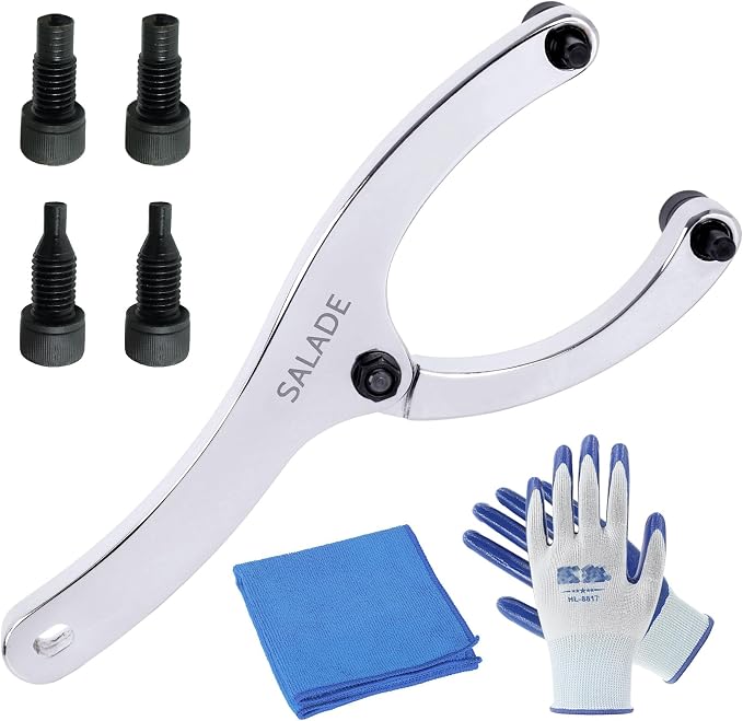 Salade Heavy Spanner Wrench,Adjustable Gland Nut Wrench,for Removing Hydraulic Cylinder,Equipped with 1/4" and 5/16" and 3/8" Pins, Gloves, and Towels