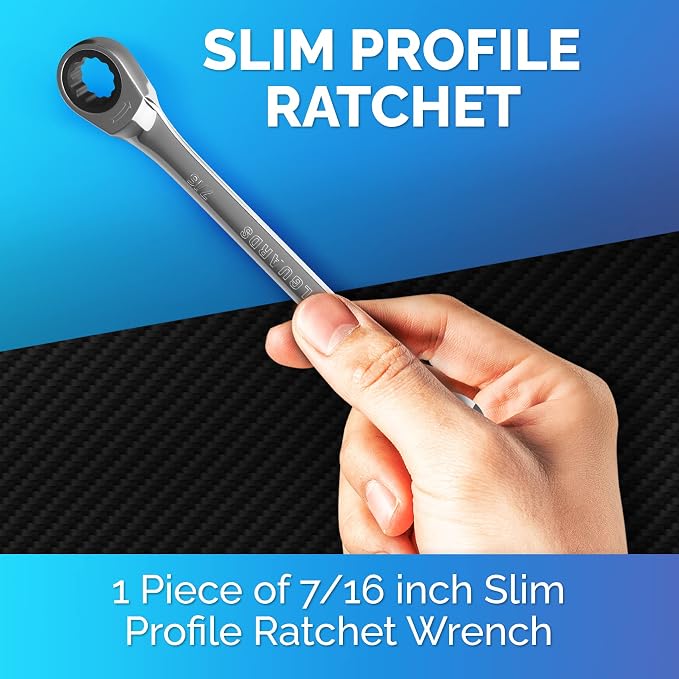 Ratcheting Wrench - Slim Profile - Ratchet Wrench, 7/16" Wrench