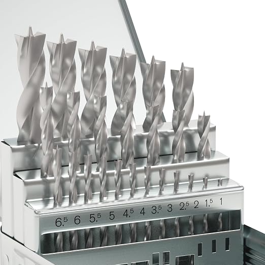 Brad Point Wood Drill Bit Set, 25Pcs Metric High Speed Steel Drill Bit Set with Double Flutes Design for Carpenter Woodworking and All Types of Wood (1mm - 13mm)