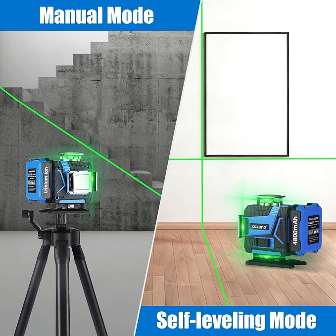 AZZUNO Laser Level with Tripod,4x360° 16 Lines Laser Level 165FT Self Leveling for Outdoor, With Two 4800mAh Rechargeable Li-ion Batteries and Outdoor Receiver, Laser Level Tool for Home Improvement