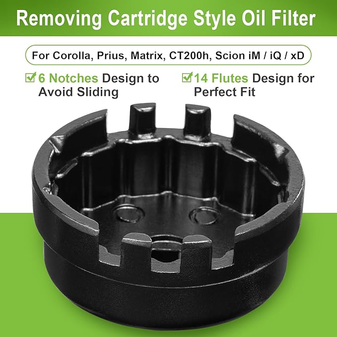 Spurtar Oil Filter Wrench for Toyota 6 Slots 14 Flutes Oil Filter Removal Tool 64mm Oil Filter Cap Wrench for Corolla, Prius, Prius Prime, Prius V, Matrix, CT200h, Scion iM/iQ/xD 1.8L Engine