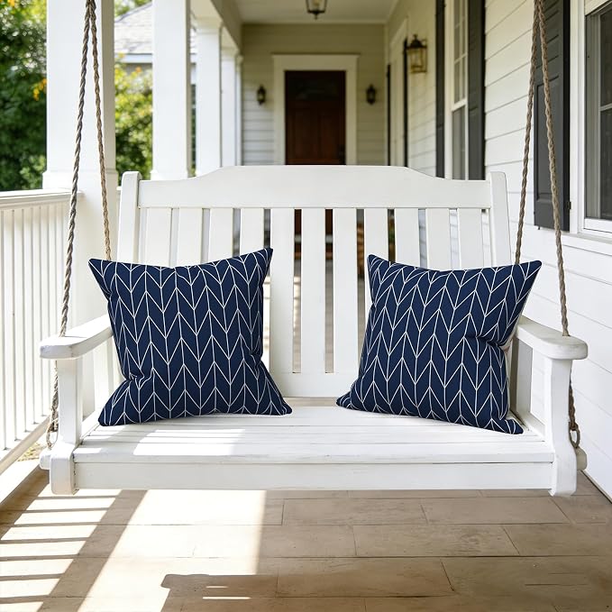 LVTXIII Outdoor Throw Pillows, Decorative Throw Pillows with Inserts, 16"x16" Square Pillows for Bed, Couch, Sofa and Patio Furniture, Set of 2, Herringbone Navy