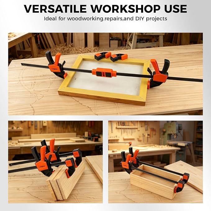 3-Pack Wood Clamps for Woodworking, 2-Piece 12" Bar Clamps with Clamp Connector, Quick-Release Wood Clamps with 150 LBS Load Limit, Wood Clamp Set for Woodworking, Gluing & DIY Projects