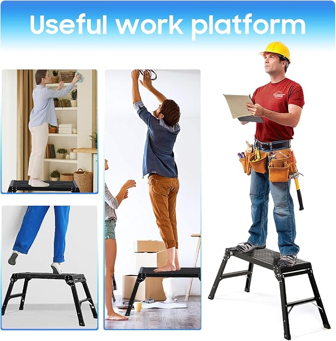 LEADALLWAY Aluminum Work Platform Step Ladder 30"x12"x20" Heavy Duty Foldable 330 Lbs Capacity, Black