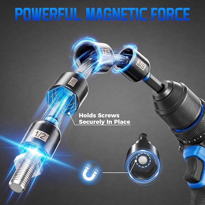 DISEN 80-Pieces Magnetic Impact Nut Driver Set Metric & SAE with Socket Adapters Impact Driver Bit Set Socket Set Deep Nut Driver Wing Nut Driver Tool Set Gift for Father and Friend