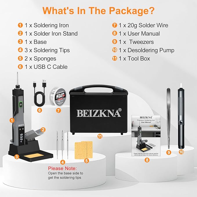 Soldering Iron Kit Cordless Soldering Iron 5s Fast Heating 392-932℉ 3200mAh Battery, LED Display, Auto Sleep, Portable Electric USB Rechargeable Solder Gun Wireless Welding Pen for Precision Repair