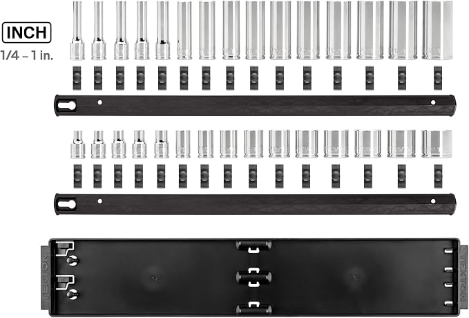 TEKTON 3/8 Inch Drive 12-Point Socket Set, 30-Piece | SHD91210 | (1/4 - 1 in.), Shallow and Deep, Socket Rail