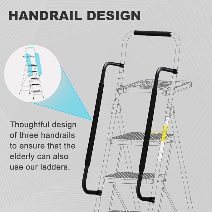 HBTower 5 StepLadder, FoldingStepStool +$40 PrePaid Virtual VISA® with Wide Anti-Slip Pedal, Sturdy Steel Ladder, Convenient Handrail, Light-weight, Portable Steel Step Stool