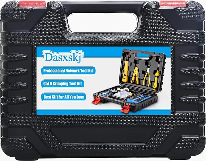 Network Tool kit, Pass Through RJ45 Crimp Tool kit, Ethernet Crimper Cat6 Cat5e Cat5 Crimping Tool with Wire Tracker, 110/88 Punchdown Tool, Cat6 Pass Through Connectors, Wire Stripper